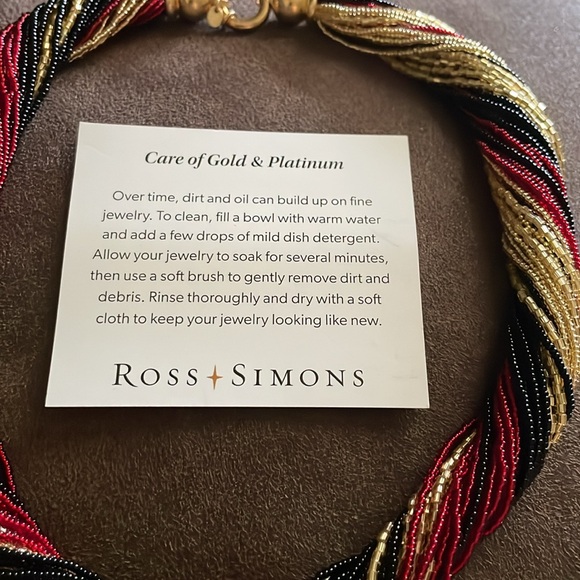 Red, Black and Golden Murano Glass Bead Torsade Necklace - Picture 8 of 16